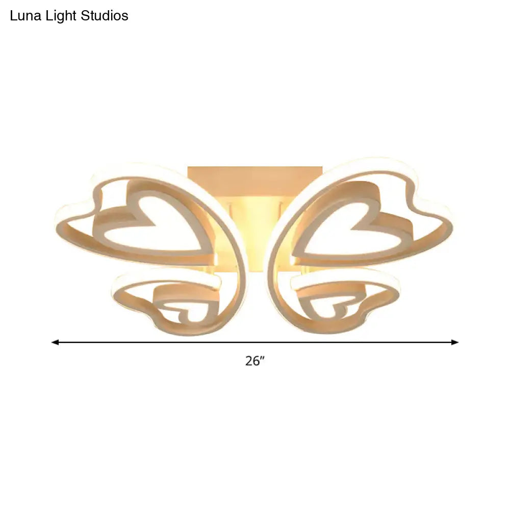 Girls Bedroom Led Flush Ceiling Light: Loving-Heart Acrylic Butterfly Lamp
