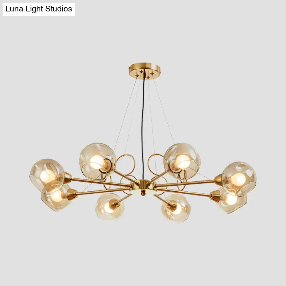 Globe Clear Glass Chandelier Light Fixture - Vintage Gold 3/6/8 Bulbs Warm/White Lighting
