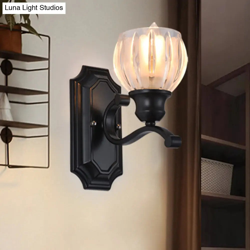 Globe Vintage Frosted Glass Wall Sconce - 1-Light Black Mounted Light Fixture For Living Room
