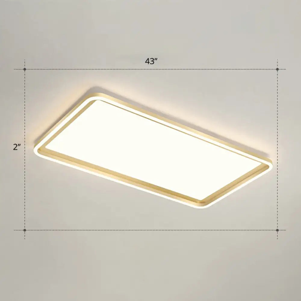 Gold Acrylic Led Flush Mount Ceiling Light For Minimalistic Rectangle Sitting Room / 43’ Remote