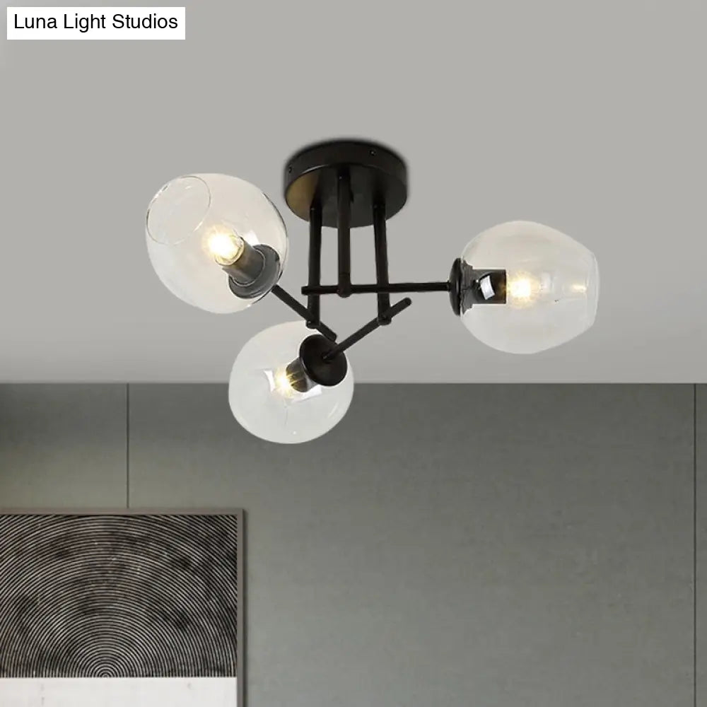Gold/Black Semi Flush Mount Lighting For Living Room With Clear Bubble Glass Shades (3/6/8 Lights)