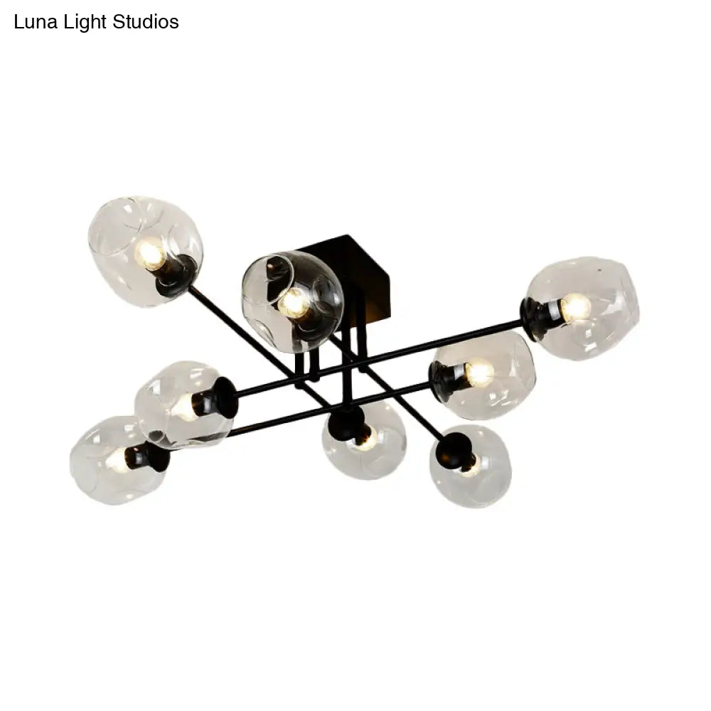 Gold/Black Semi Flush Mount Lighting For Living Room With Clear Bubble Glass Shades (3/6/8 Lights)