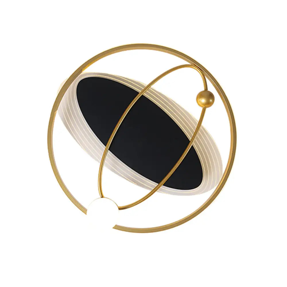 Gold Circle Led Flush Mount Ceiling Lamp With Inner Oval Design - Simplicity Collection