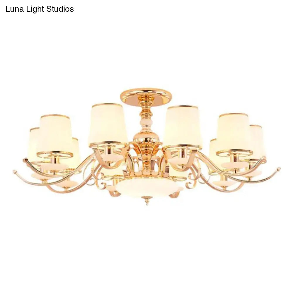 Gold Conical Chandelier: Simple Cream Glass 10-Light Pendant For Living Room
