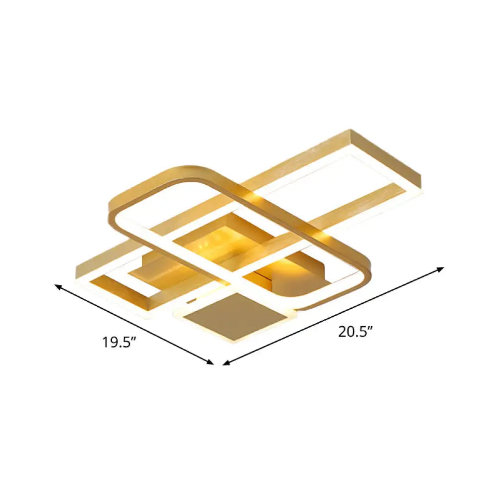 Gold Crisscrossed Rectangle Flush Light Acrylic Led Ceiling Lamp - Modernist Design 20.5/34 Wide