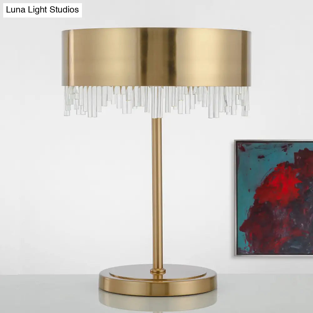 Gold Crystal Desk Light: Modernist 1 Head Cylinder Lamp With Metallic Shade