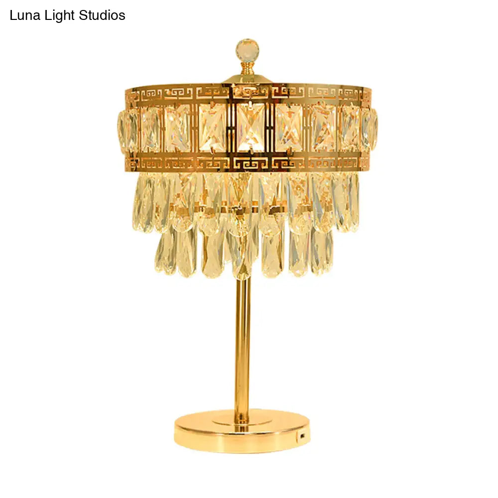 Gold Crystal Drop Led Table Light - Elegant Countryside Style For Bedroom