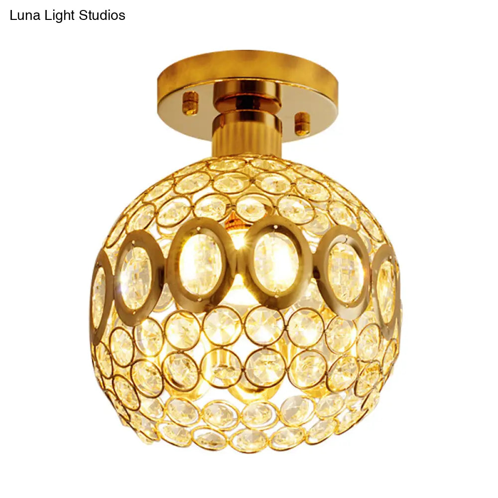 Gold Crystal Semi Flush Ceiling Lamp With Elegant Oval Design