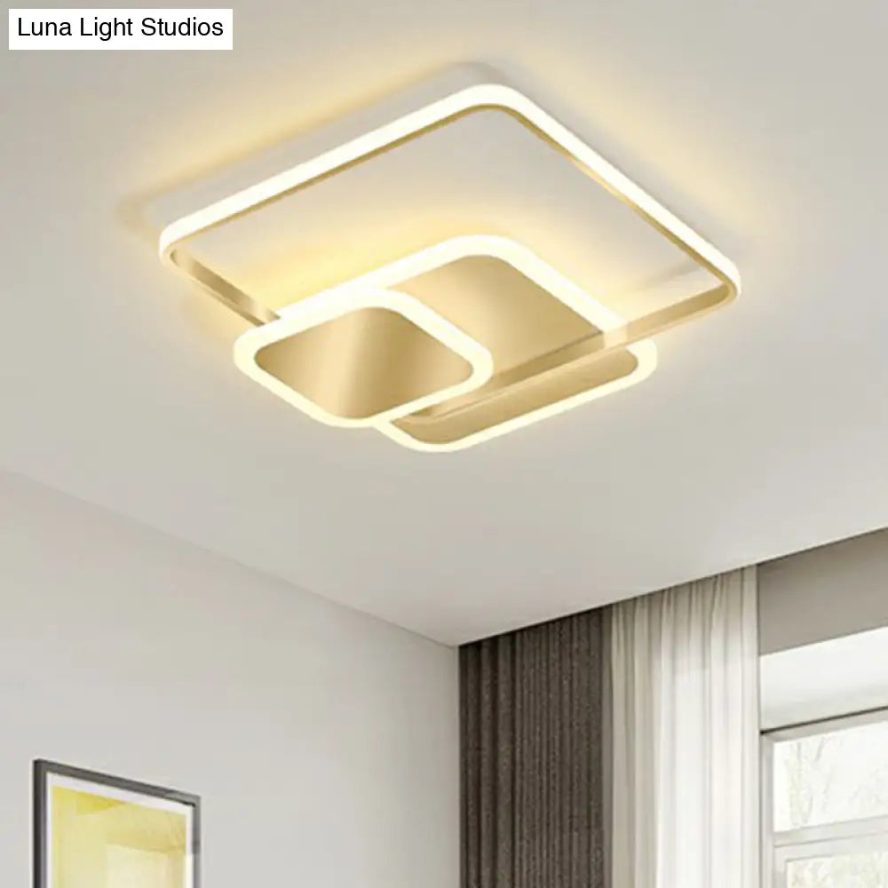 Gold Finish Square Led Flushmount Ceiling Light - Minimalist Metal Design / 16.5 Warm