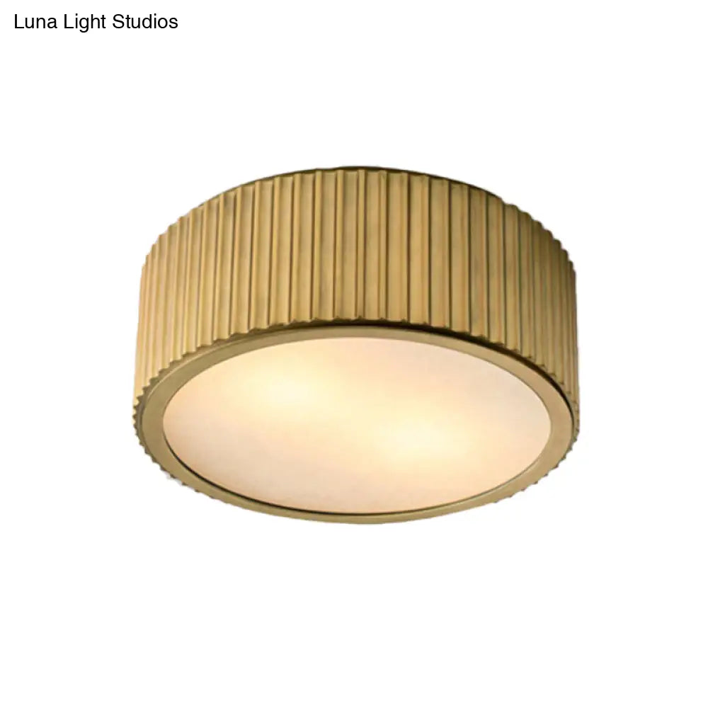 Gold Frosted Glass Ceiling Fixture - 3-Bulb Circular Flush Mount Recessed Lighting 12’/16’ Wide