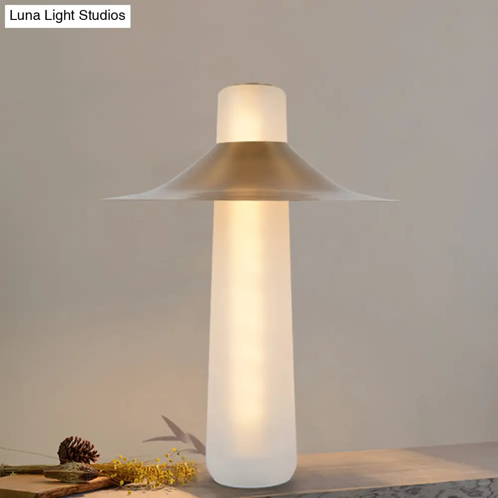 Gold Iron Flared Nightstand Lamp With Led Modern Bedside Table Lighting And White Glass Base