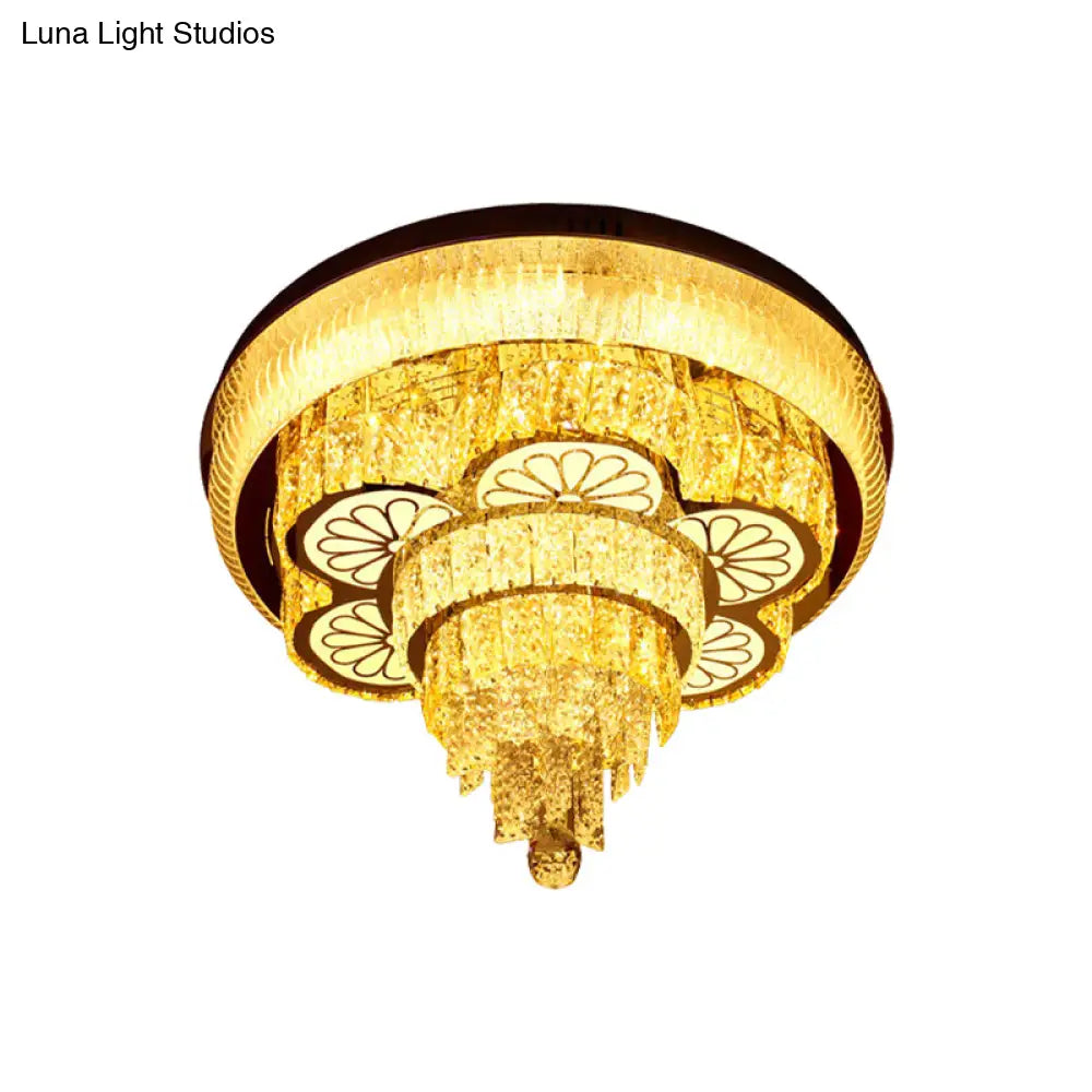 Gold Led Crystal Flush Light With Minimalist Flower Design