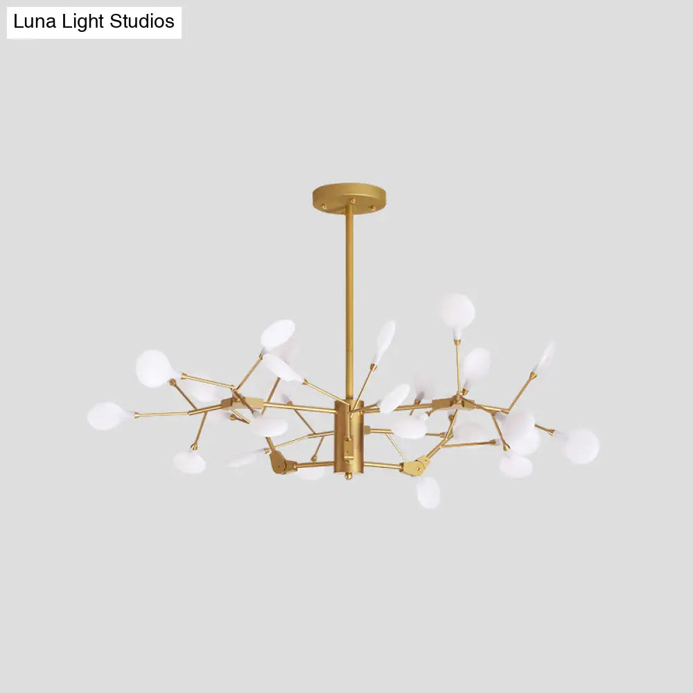Gold Led Metal Branch Chandelier - Simple Hanging Pendant For Dining Room Ceiling