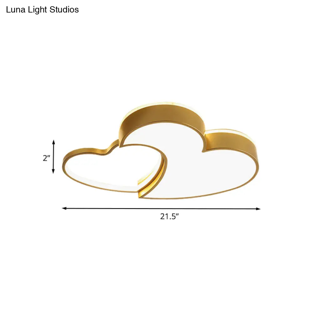 Gold Loving Heart Led Flush - Mount Ceiling Lamp For Kids With Acrylic Shade