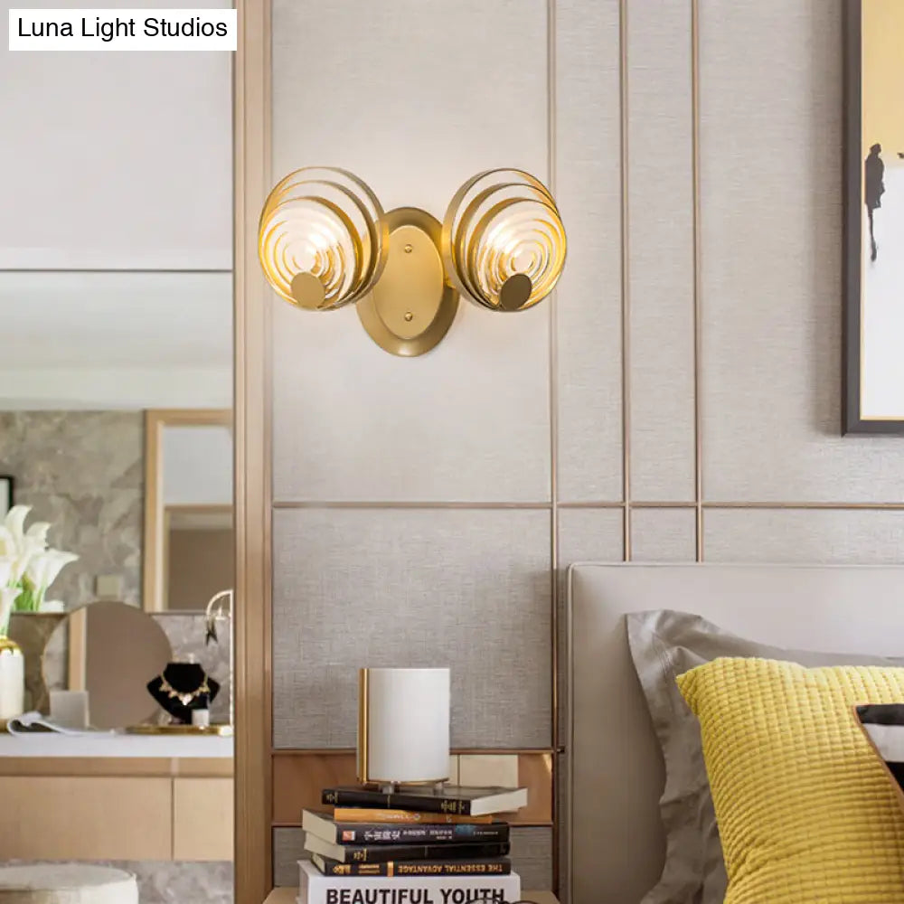 Gold Metal Circle Wall Lamp Sconce: Traditional Bedside Light With 1/2 Bulbs