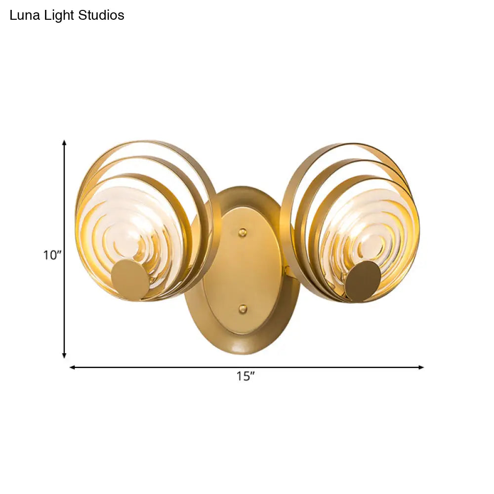 Gold Metal Circle Wall Lamp Sconce: Traditional Bedside Light With 1/2 Bulbs