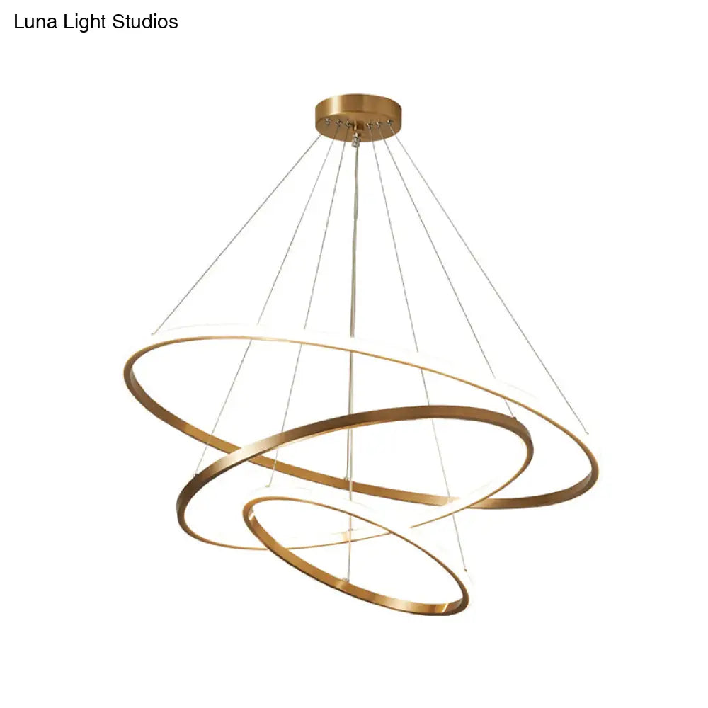Gold Metal Led Chandelier: Modern Circular Suspension Lighting For Living Room