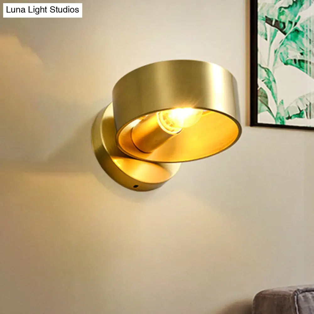 Gold Metal Round Sconce Wall Lighting Fixture - Luxury 1-Light For Bedroom