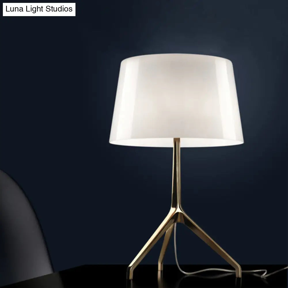 Gold Metal Tripod Nightstand Lamp With Barrel Shade For Bedroom Simple & Elegant Design