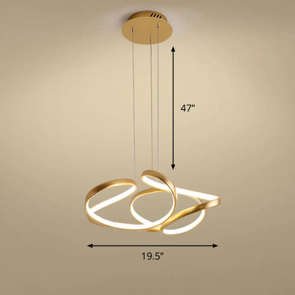 Gold Metal Twisty Led Chandelier - Simple Style Hanging Lamp For Restaurants / 19.5’ Warm