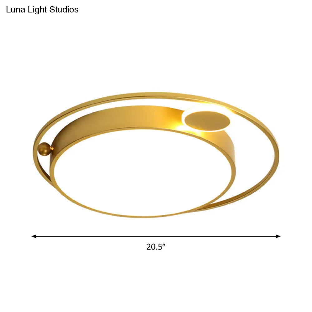 Gold Round Led Flush Mount Ceiling Light - 16.5’/20.5’ Wide Minimalistic Bedroom Lamp With 3