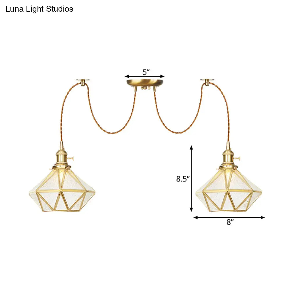 Gold Traditional Pendant Light With 2/3/4 Clear Water Glass Diamond Swag Heads