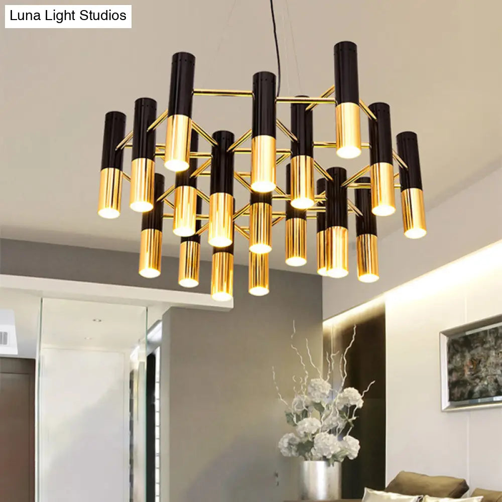 Gold Tube Led Chandelier Pendant Light - Post-Modern Metal Fixture For Living Room
