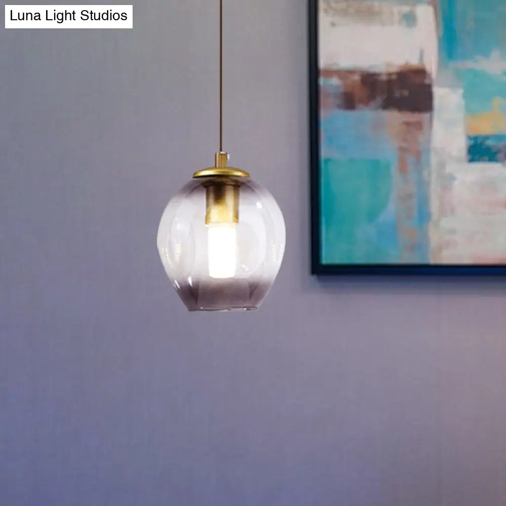 Gold Tulip Wall Lamp Sconce With Blue/Smoke Gray Dimpled Glass Shade - Modern 1 Light Hanging