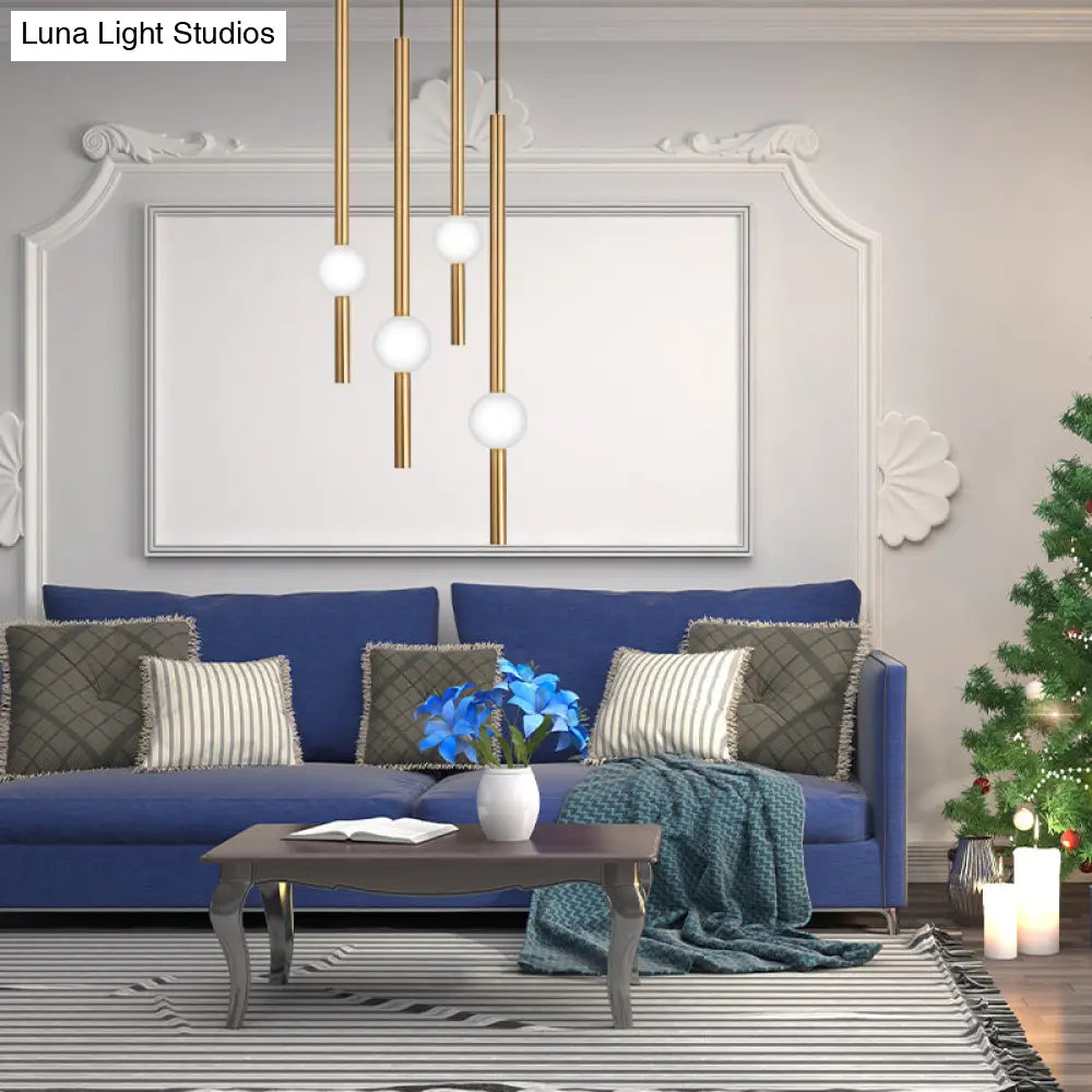 Gold/White Glass Flute Pendant Light Kit - Simple Style For Stairways (1 Head)