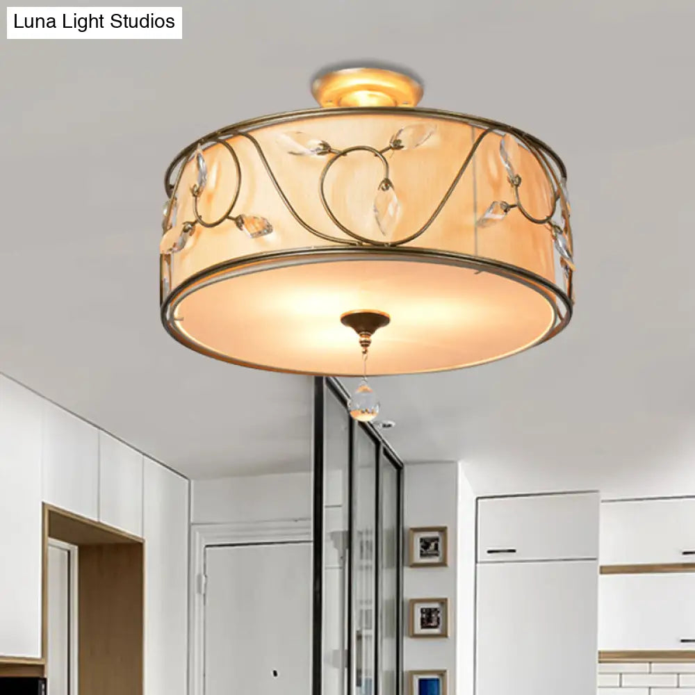 Golden 3-Light Semi Flush Lamp - Traditional Metal Ceiling Light With Crystal Element 14’/16’ Dia