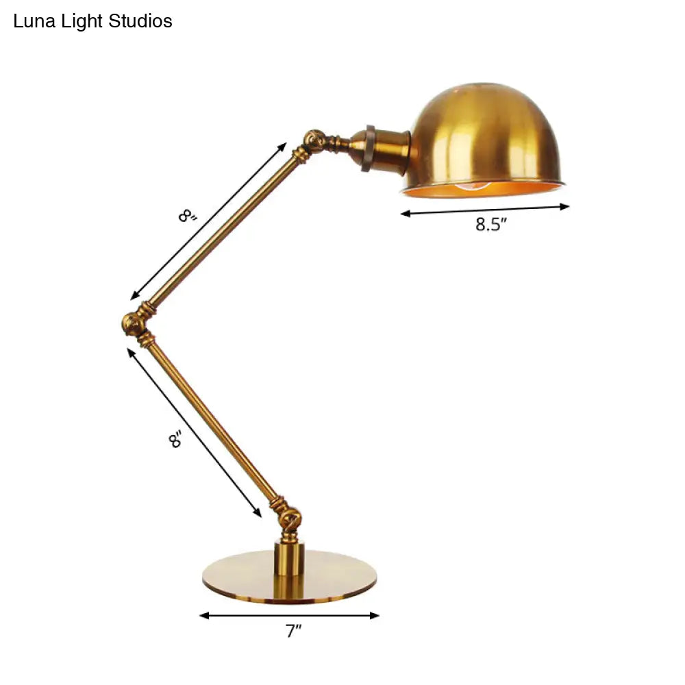 Golden Bowl Shade Table Lamp- Industrial Style With Adjustable Arm