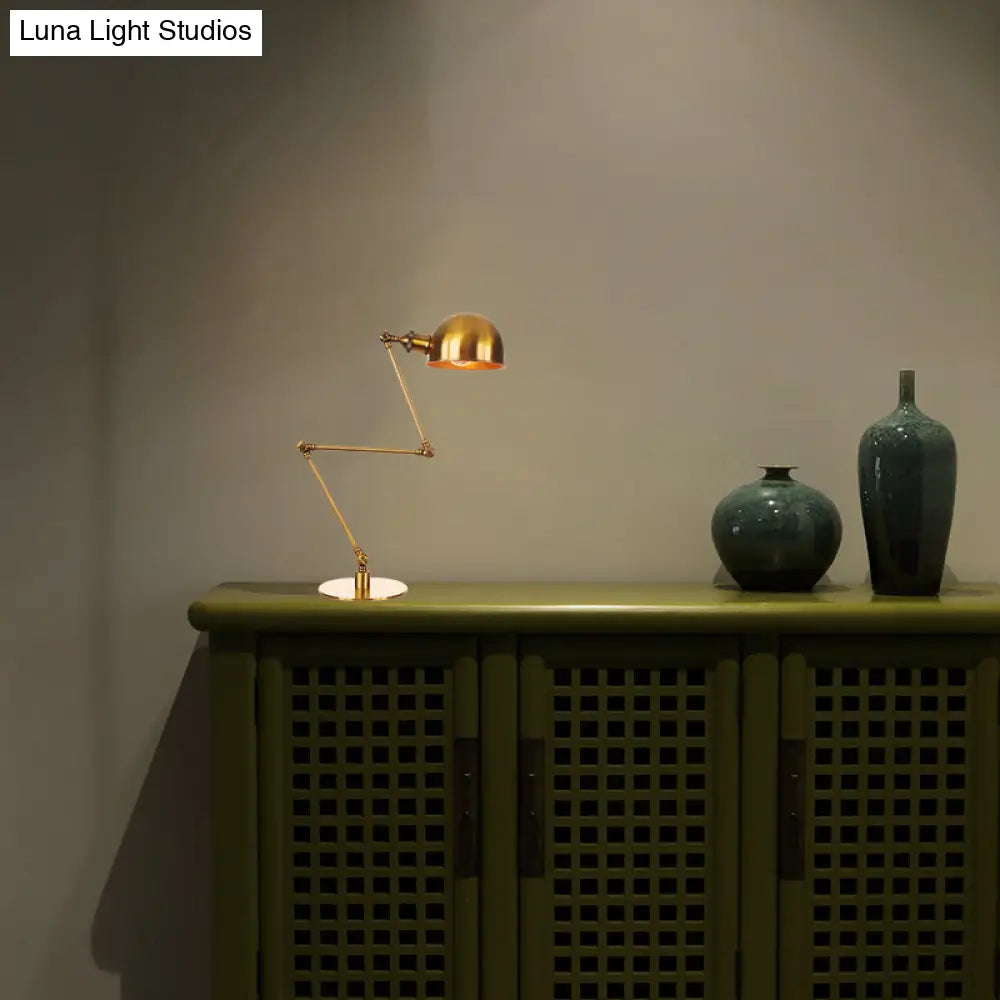 Golden Bowl Shade Table Lamp- Industrial Style With Adjustable Arm
