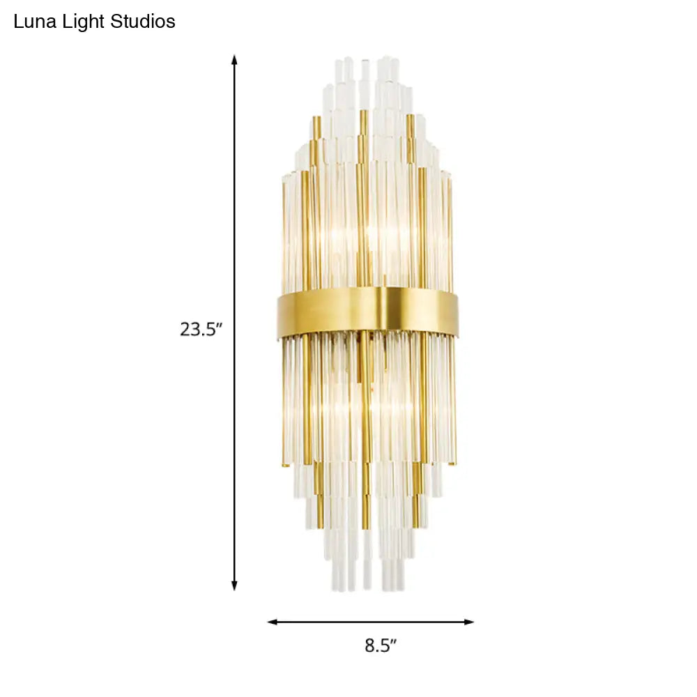 Golden Crystal Layered Sconce Light For Living Room - Modern Wall Mounted Lamp (2 Lights)