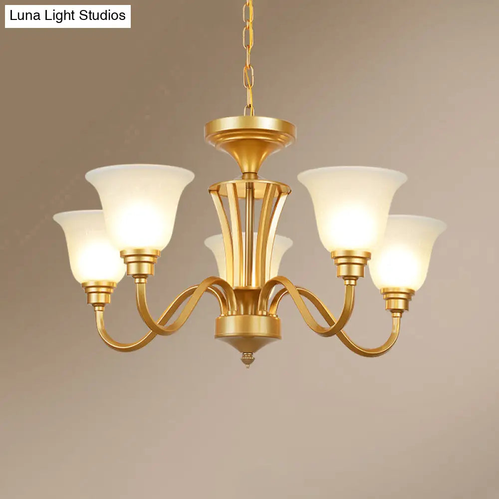 Golden Flared Ceiling Light Traditional Chandelier - Frosted Glass For Living Room