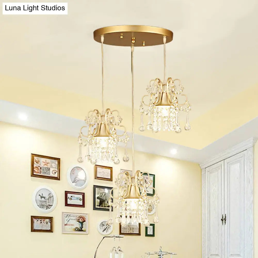 Golden Flared Semi Flush Mount Traditional 3 - Light Dining Room Ceiling Fixture With Crystal