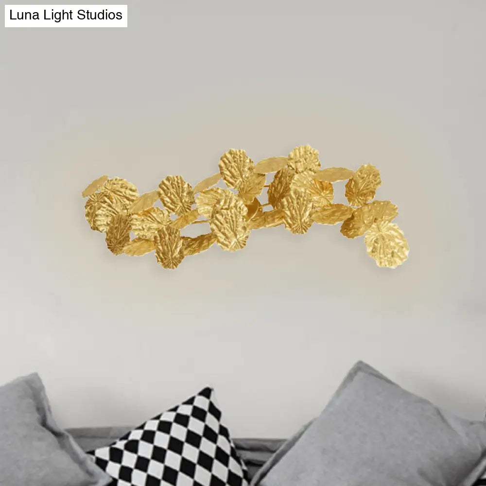 Golden Lotus Leaf Sconce: Wall Mounted Metal Light Fixture (6-Light) For Living Room