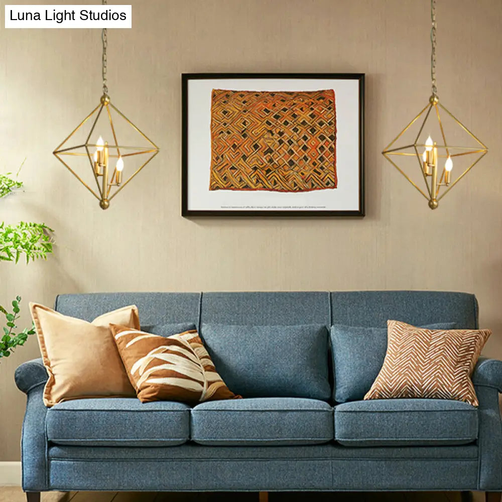 Golden Metal Pendant Candle Chandelier - 4-Light Fixture For Living Room