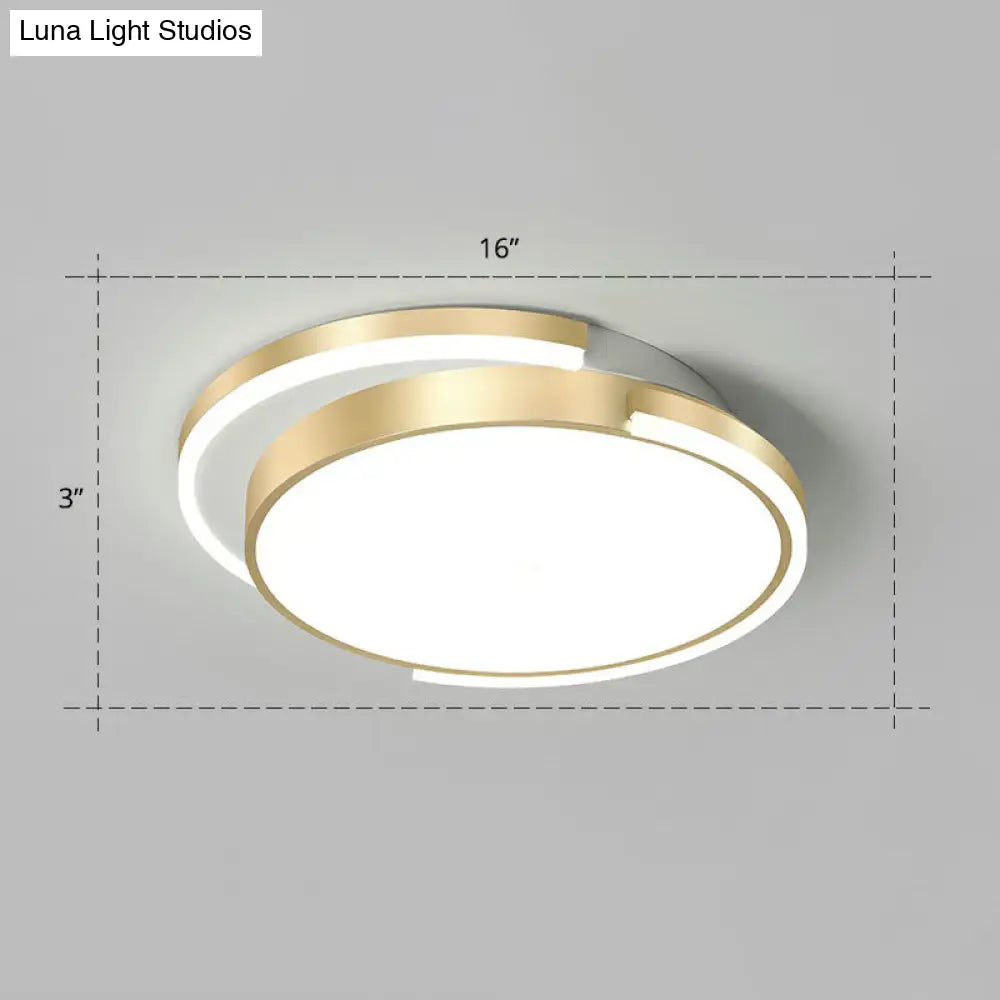 Golden Round Led Flush Mount Ceiling Light For Bedroom Simplicity Acrylic Lighting Fixture