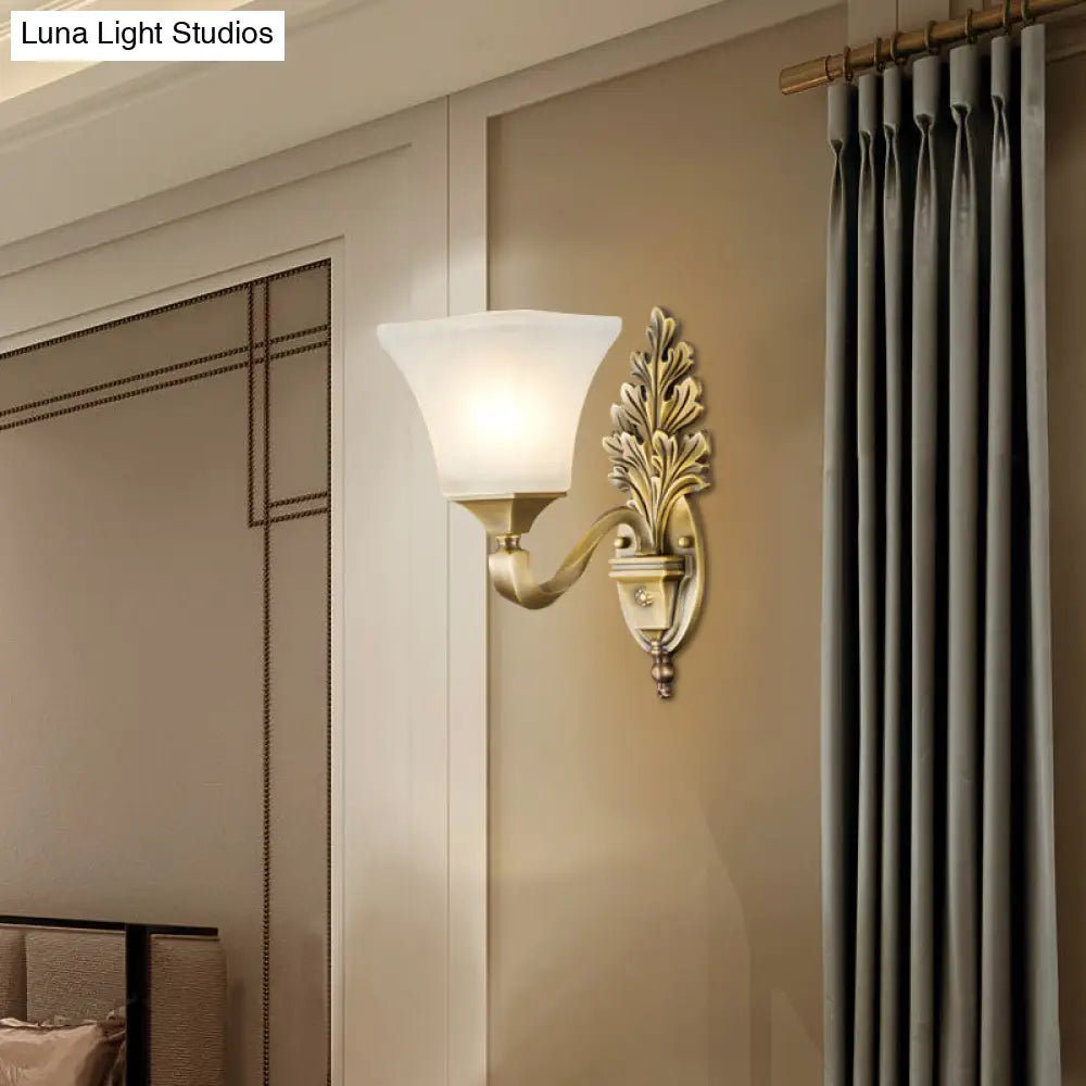 Golden Vintage Opal Glass Bell Shade Sconce Light - Stylish Wall Mount Lighting For Living Room