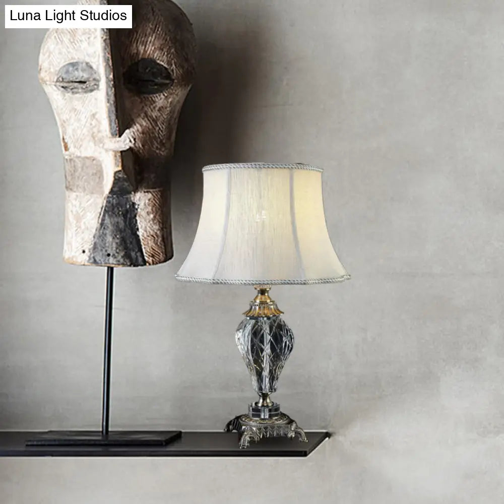 Gray Cream Crystal Urn-Shaped Nightstand Lamp - 1 Light Bedroom Night Table