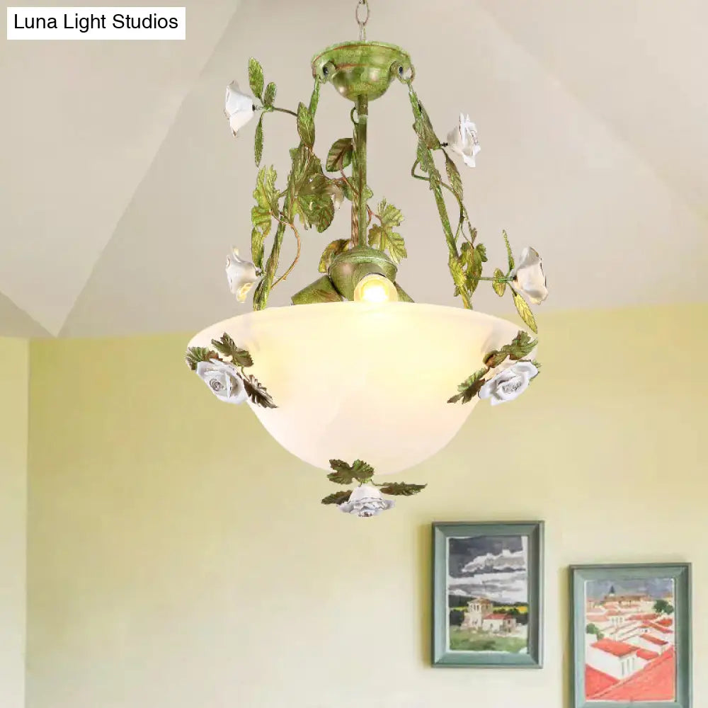 Green Glass Bell Pendant Chandelier For American Flower Dining Room Lighting