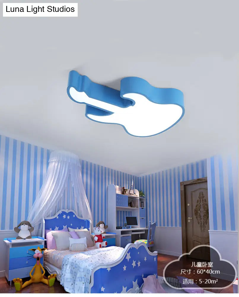 Guitar-Shaped Led Flush Mount Light For Bedroom - 23/26 Size Blue And Pink Colors Warm White Options