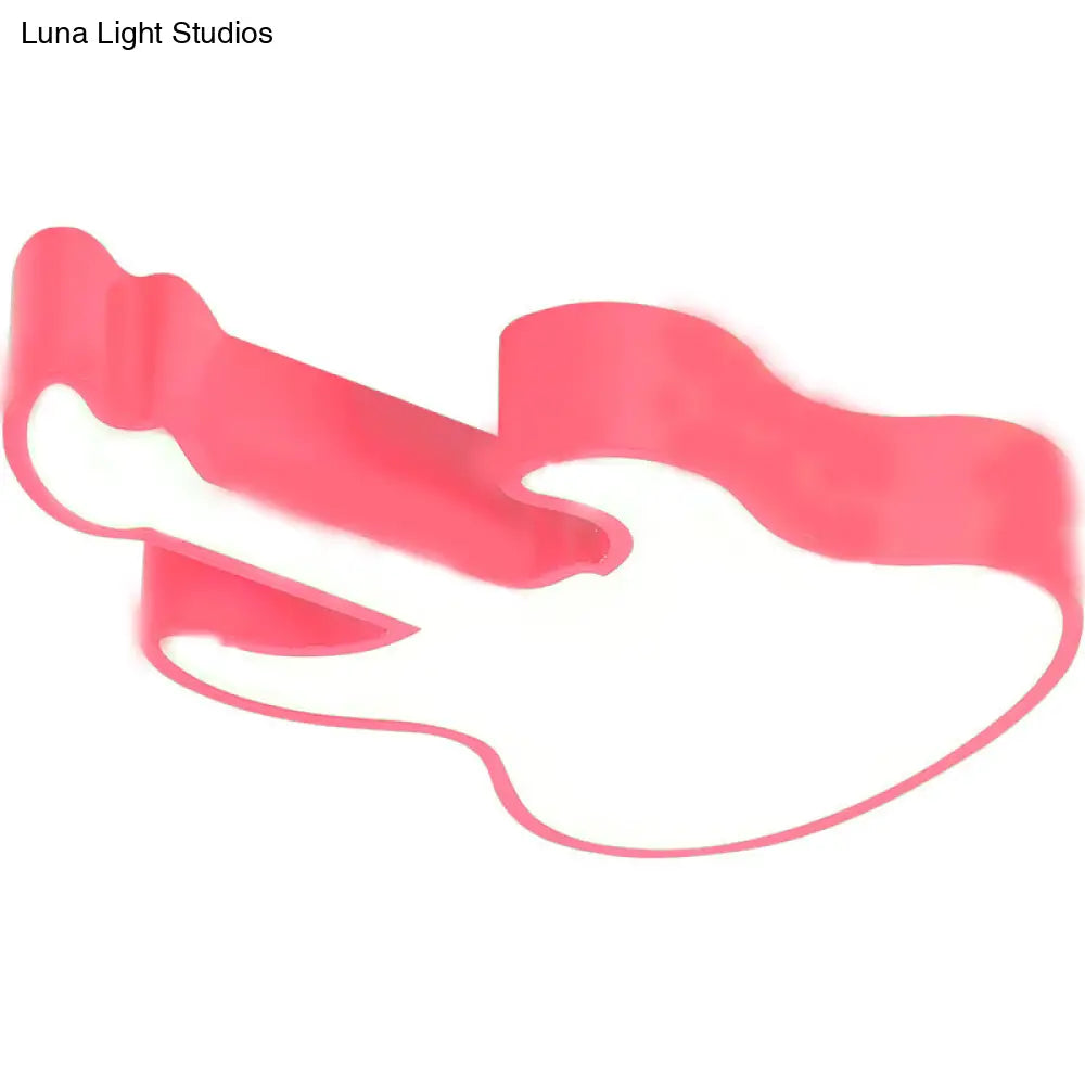 Guitar-Shaped Led Flush Mount Light For Bedroom - 23/26 Size Blue And Pink Colors Warm White Options