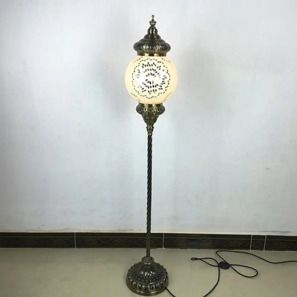 Hand-Crafted Vintage Glass Floor Lamp In Red/Blue/Green Sphere Stand Beige