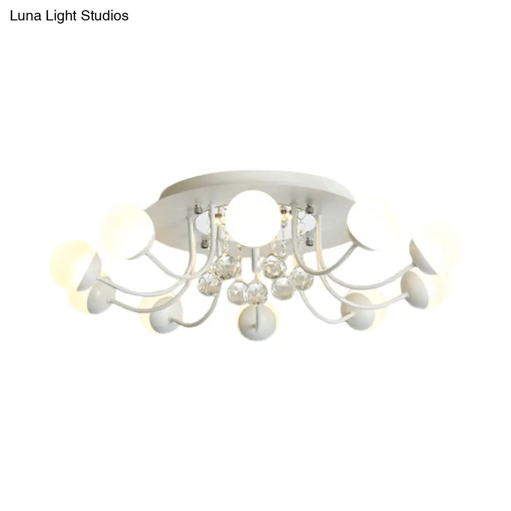 Hand-Cut Crystal Sphere Ceiling Light With Modern Design: 10/12-Head Black/White Mounting For