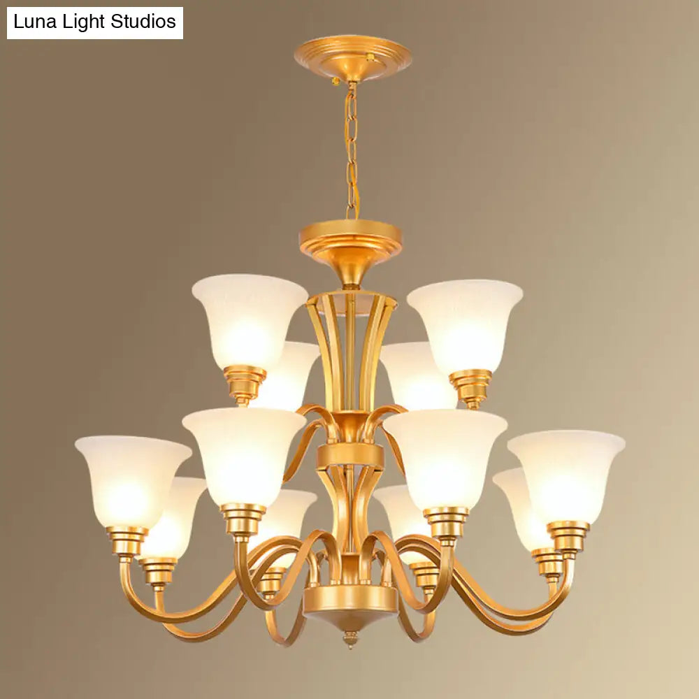Handblown Glass Bell Suspension Chandelier - Rustic Living Room Light Fixture