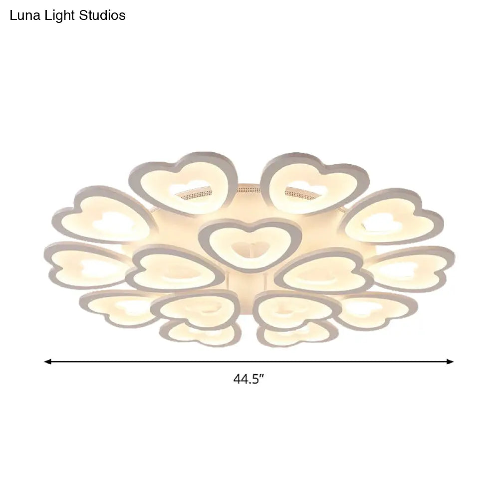 Heart Acrylic Shade Flush Mount Light For Bedroom - White Ceiling Lamp In Warm/White/Natural