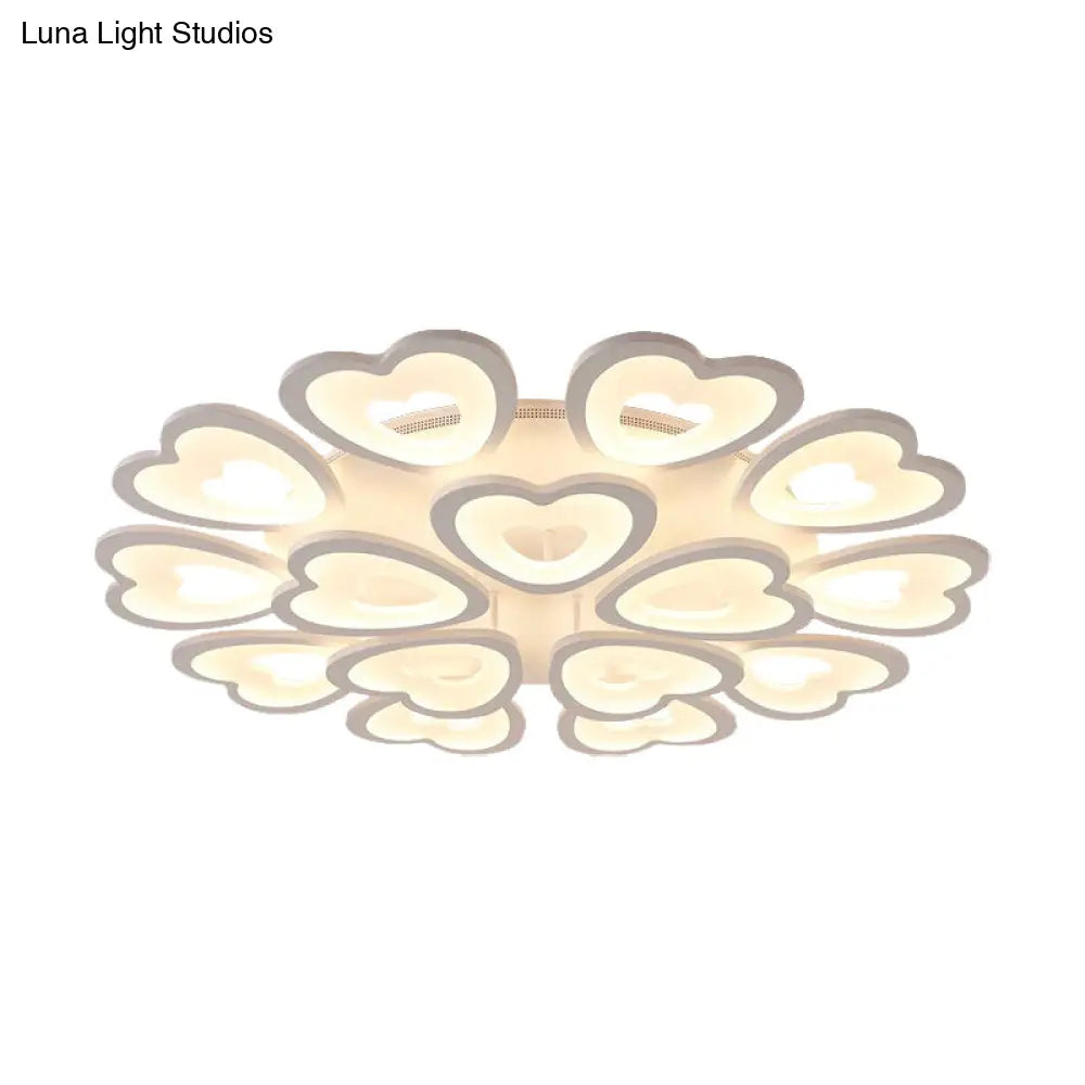 Heart Acrylic Shade Flush Mount Light For Bedroom - White Ceiling Lamp In Warm/White/Natural