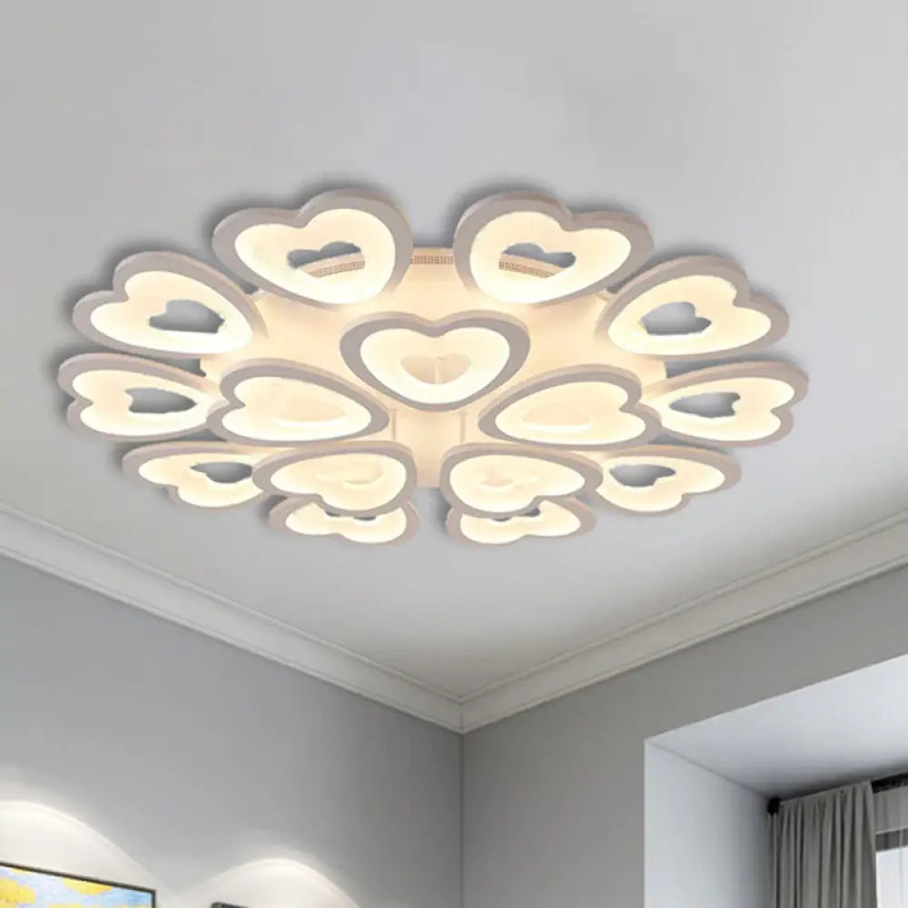 Heart Acrylic Shade Flush Mount Light For Bedroom - White Ceiling Lamp In Warm/White/Natural