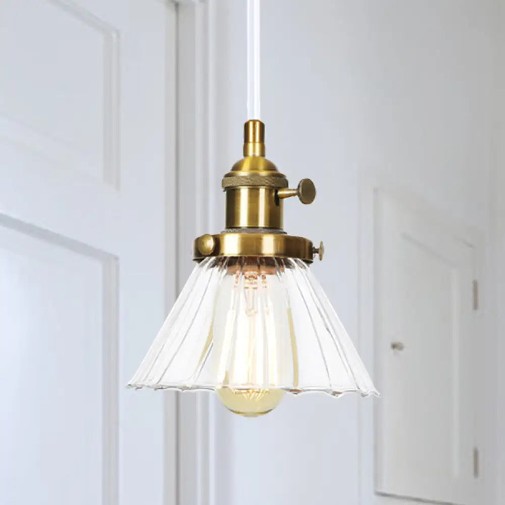 Height-Adjustable 1-Light Industrial Conic Pendant Lamp With Amber/Clear Glass For Coffee Shops -